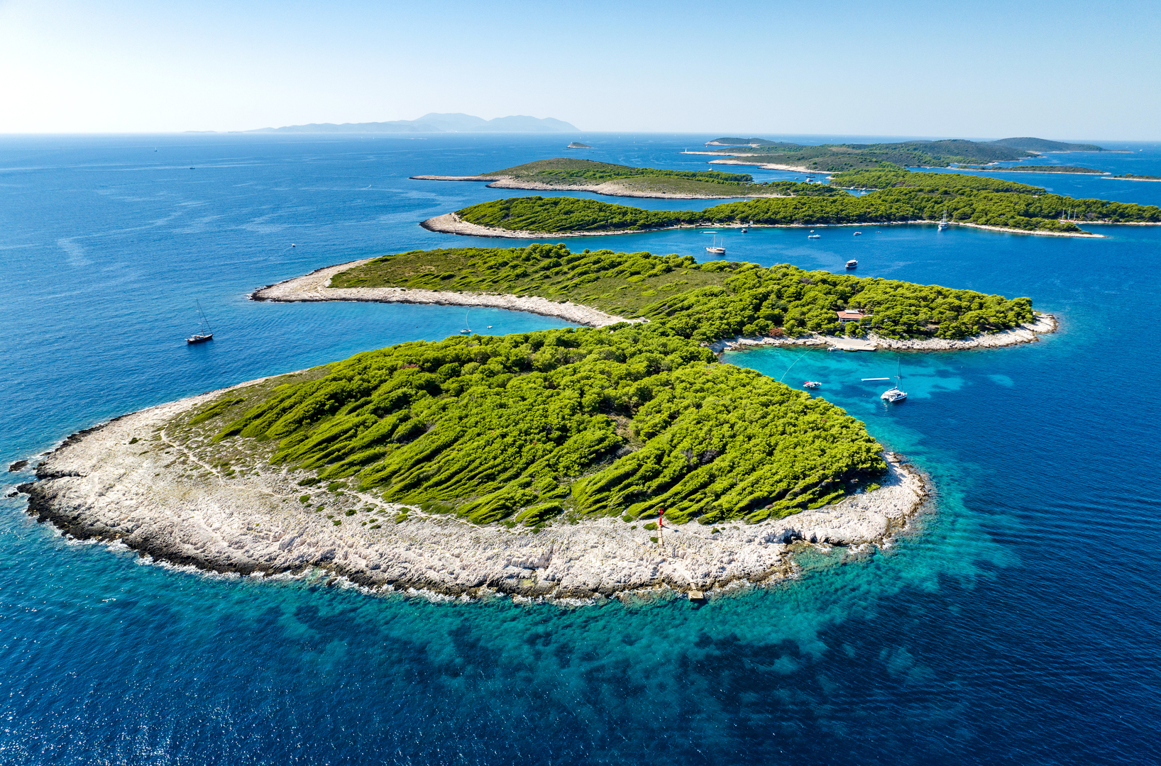 An aerial view of the Pakleni islands, a must-visit in Croatia