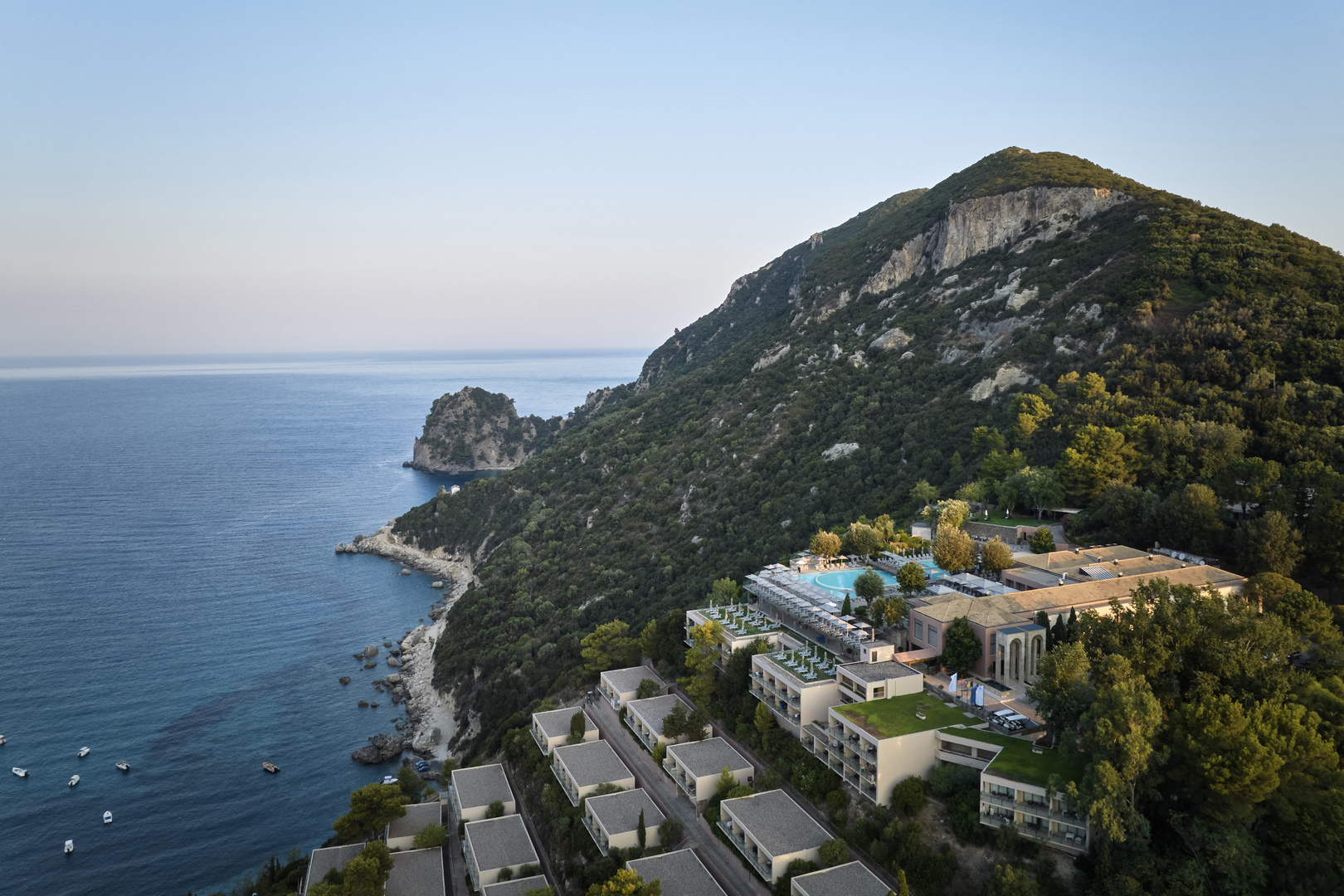 Atlantica Grand Mediterraneo Resort sits on the hillside overlooking the Ionian Sea