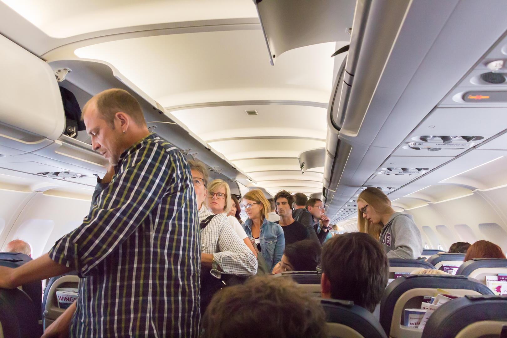Passengers disembarking an Airbus A320.