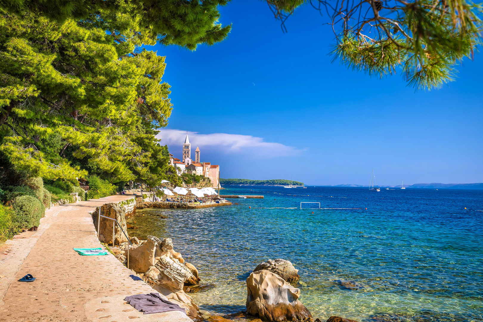 The scenic coastline of Rab