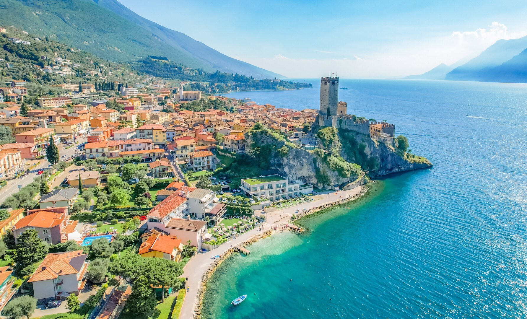 Aerial view of Scaliger Castle in Malcesine, Lake Garda.